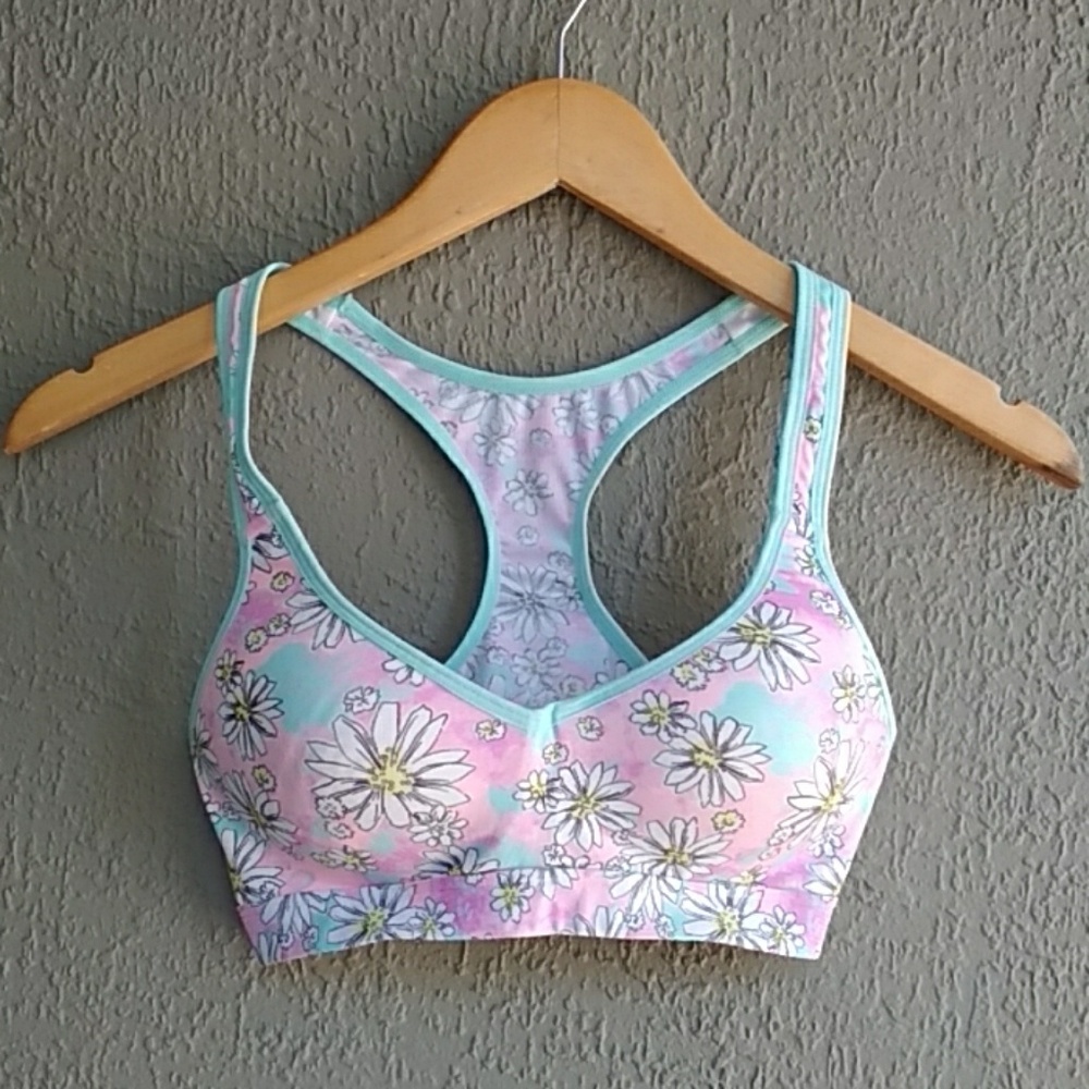 So Floral Pink Aqua Push Up Sports Bra